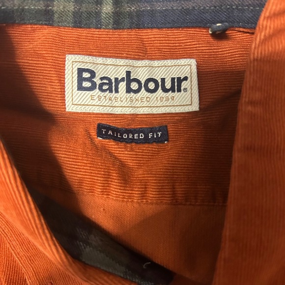 Barbour Tailored Fit Corduroy Button Down Shirt Orange Brown Men's Size XL - Picture 3 of 9
